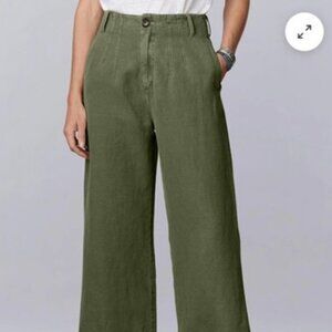 Sundance Birdie Mae Pants Wide Leg High Rise Cotton Ankle Green Trousers NEW 10